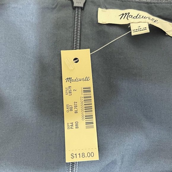 Madewell Size 2 Blue Bow Cutout Pleated Cotton Cami Dress NEW WITH TAGS - Picture 5 of 7